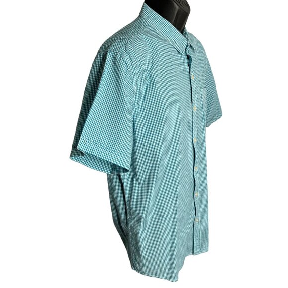 Jeanswest Button Up Short Sleeve Shirt L Blue Green Checkered Pocket Collared - Picture 5 of 6